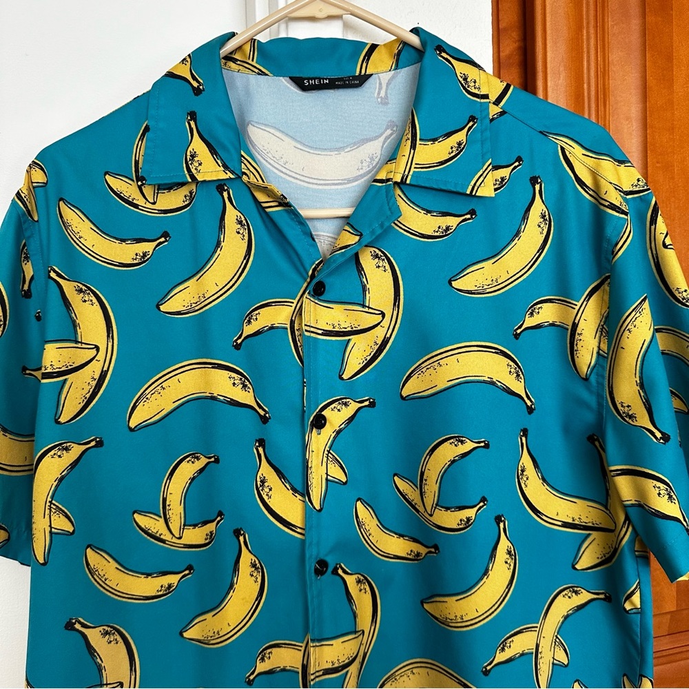 Shein blue with bananas button down. Size; medium